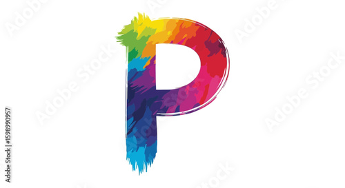 Vector colorful letter p design vector illustration with vibrant brush strokes and artistic paint splashes effect