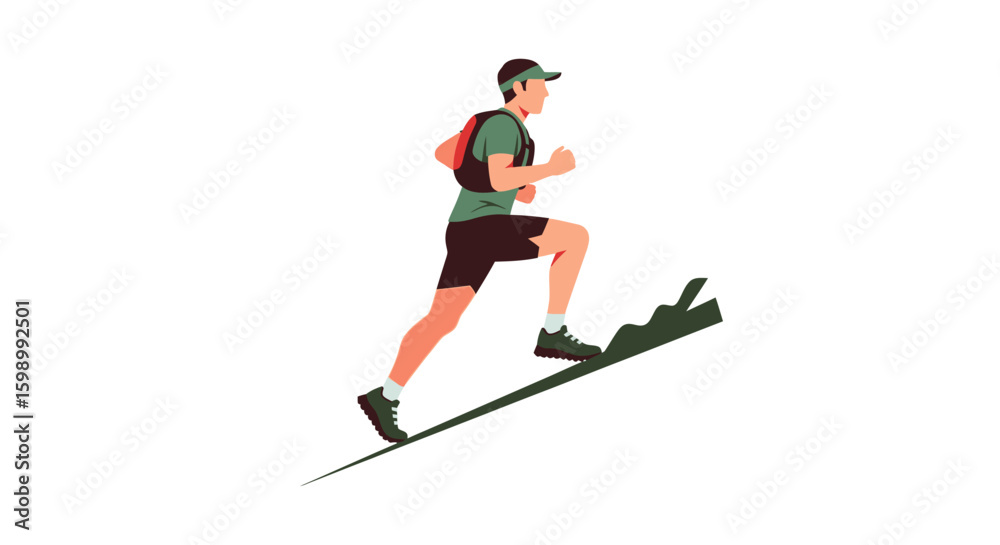 Fototapeta premium Illustration of man trail running uphill 