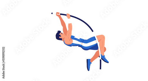 Illustration of male pole vaulter clearing bar
