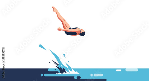 Illustration of diver performing acrobatic water dive
