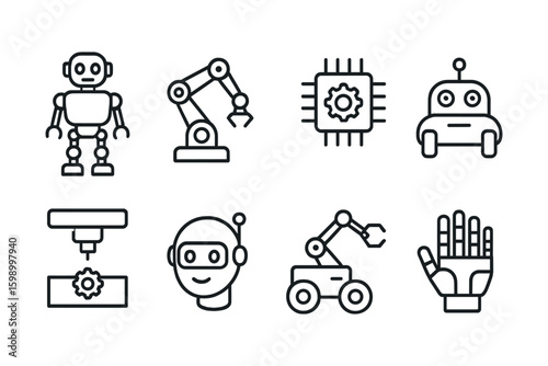 Various robot icons depicting technology and automation