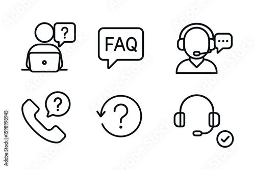Customer support icons featuring chat, faq, and headset designs