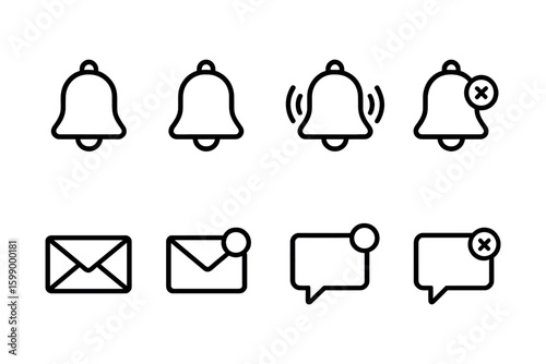 Notification and alert icons for digital communication and messaging