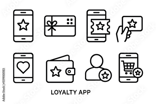 Icons representing loyalty app features including rewards and shopping