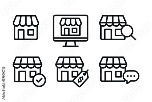 Online store icons: shopping, commerce, and digital retail elements