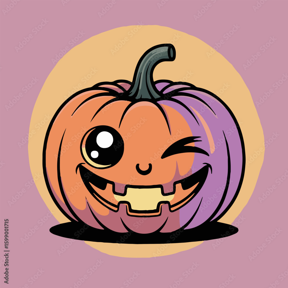 custom made wallpaper toronto digitalCartoon pumpkin with one eye open and a toothy grin on a gradient orange and purple background