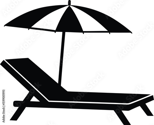 Poolside relaxation vector - Adjustable recliner under shade, EPS JPEG PNG