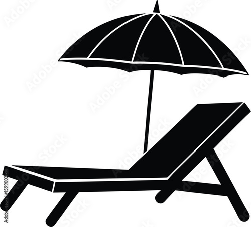 Beach lounger silhouette - Resort-style sunbed with umbrella, EPS JPEG PNG