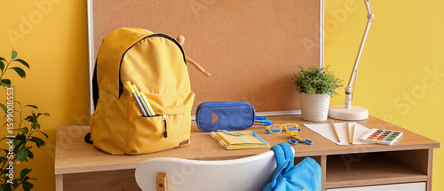 Workspace with school suppl...