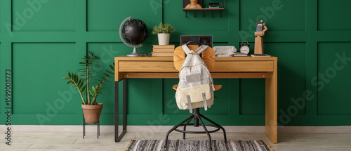 Workspace with school suppl...