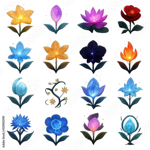 Floral 3d icon set. featuring rose, lotus, tulip, star, lily, and more unique flowers.