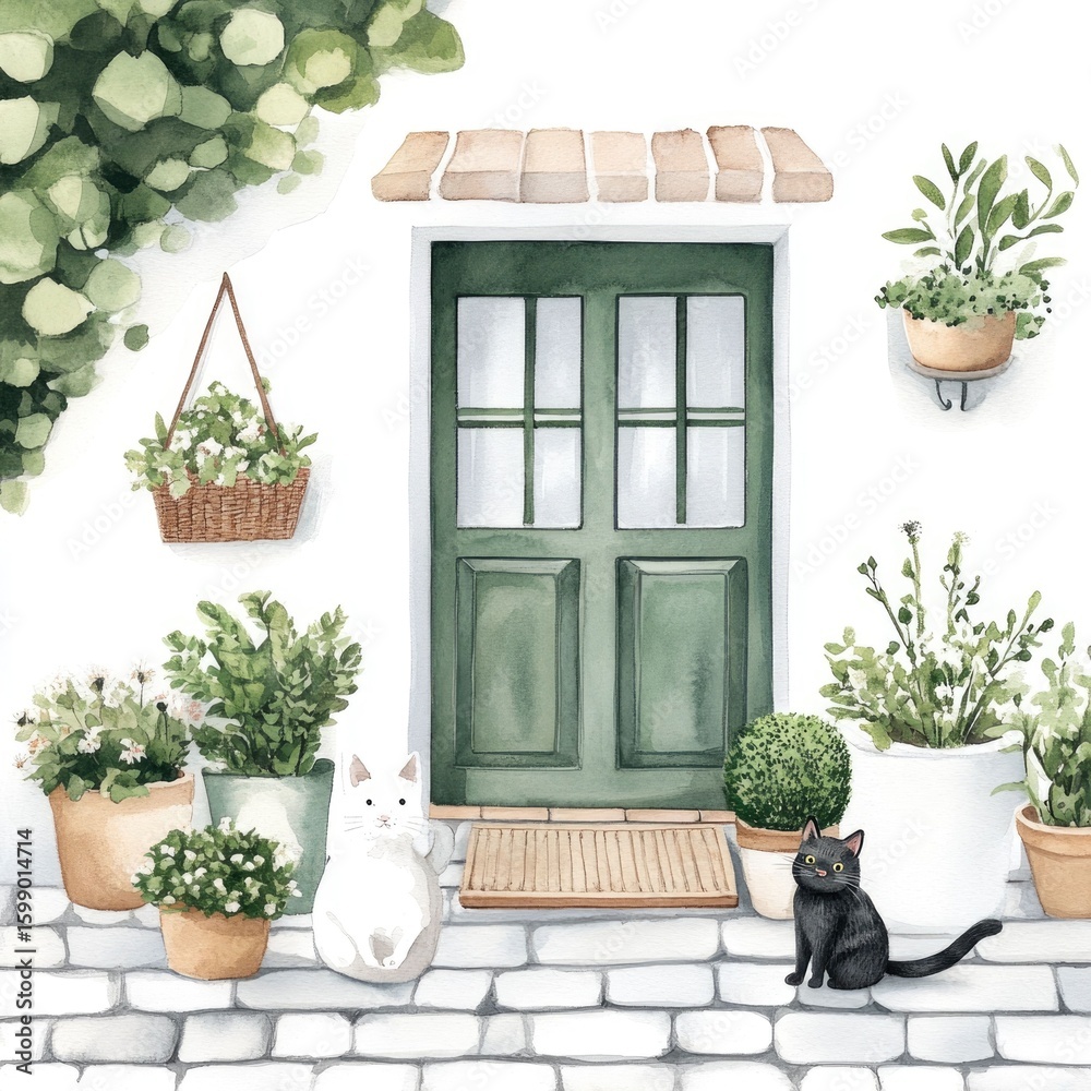 Fototapeta premium This whimsical watercolor scene showcases a delightful arrangement of notepads featuring cute and charming The artfully layered composition creates a visually appealing and display