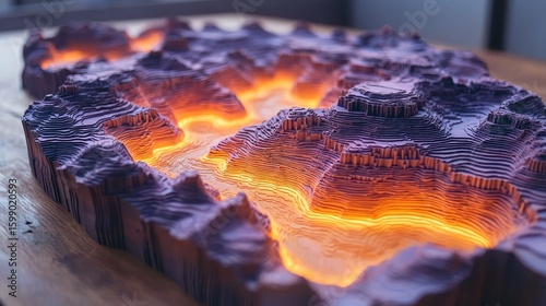 Illuminated Topographical Model: A Glowing Mountain Range