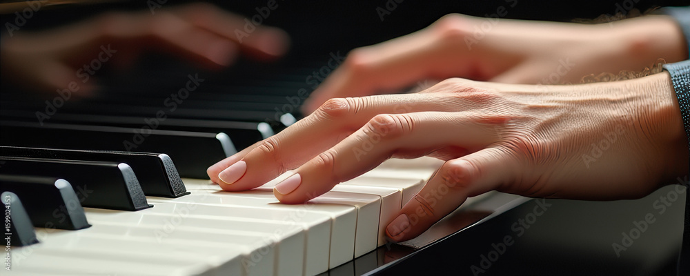 Fototapeta premium Hands playing piano keys
