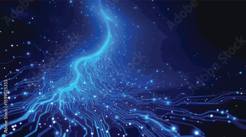 Abstract digital circuitry illustration representing data flow and technological innovation.