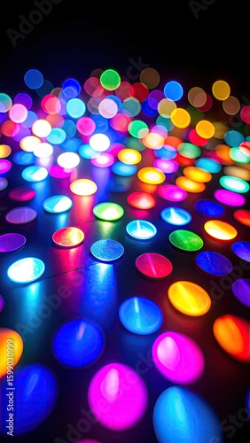 Soft Focus Multicolor Disco Light Reflections on Black Background Creating Colorful Bokeh Effect