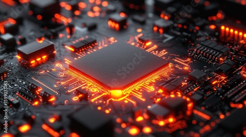 Glowing Circuit Board:  A Close-Up View of  Intricate Technology