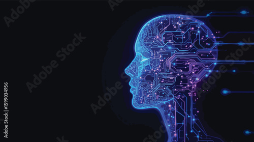 Futuristic ai head with circuit board patterns representing artificial intelligence.