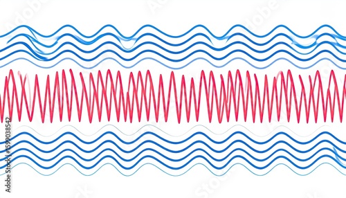 Abstract Wave Pattern Composition in Vibrant Blue and Red Hues Against White Background