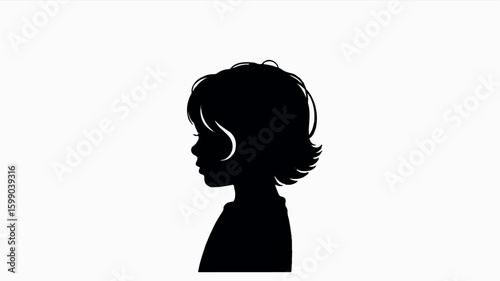 Elegant black silhouette of a young girl s head and shoulders on a clean white background