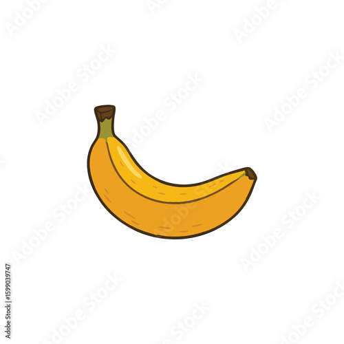Hand drawn illustration of a ripe yellow banana isolated on white background