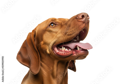 Wallpaper Mural Close-up portrait of a happy reddish-brown dog panting with its tongue out on a clean white surface Torontodigital.ca