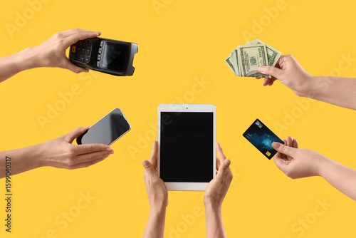 Women with gadgets, payment...