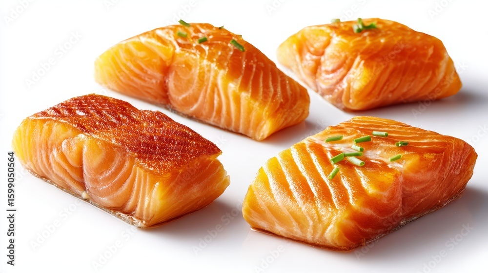 Fototapeta premium Fresh salmon fillets, a healthy and delicious seafood choice for your next meal four