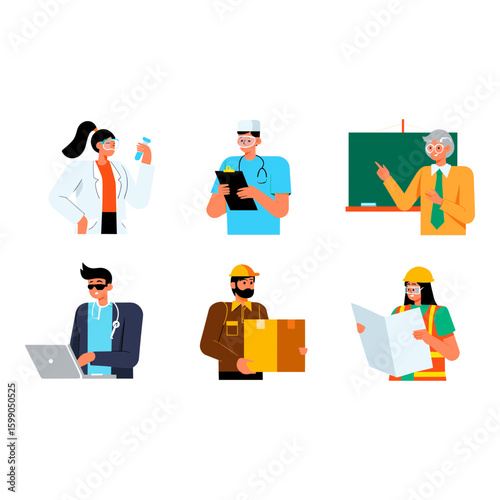 Diverse Professional People Set - Flat Vector Illustrations