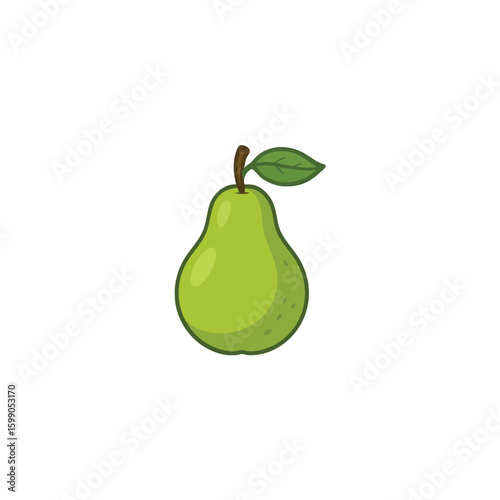 Green pear with leaf isolated on white background