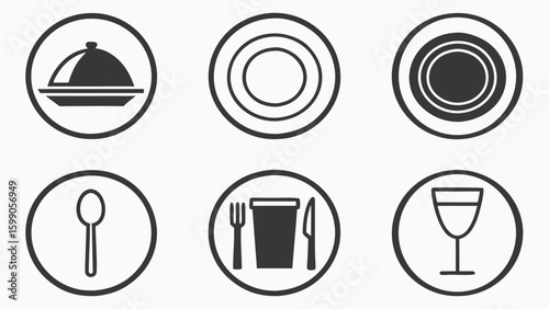 Collection of restaurant and kitchen dining icons set Culinary essentials