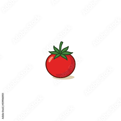 Ripe red tomato with green stem and leaves isolated on white background