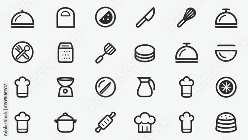 Collection of restaurant and kitchen dining icons set Culinary essentials
