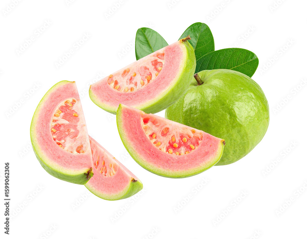 Close-up of sliced guava fruit isolated on a transparent background. Close-up of sliced guava fruit isolated on a transparent background.