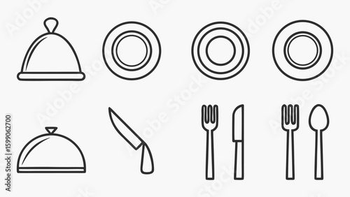 Collection of restaurant and kitchen dining icons set Culinary essentials