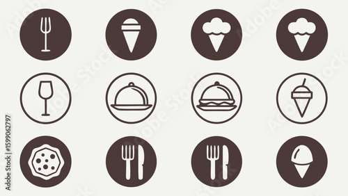 Collection of restaurant and kitchen dining icons set Culinary essentials