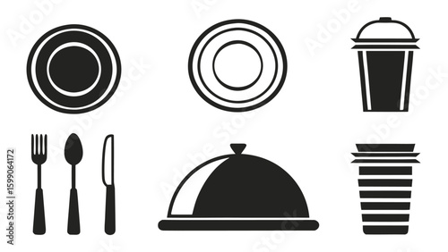 Collection of restaurant and kitchen dining icons set Culinary essentials