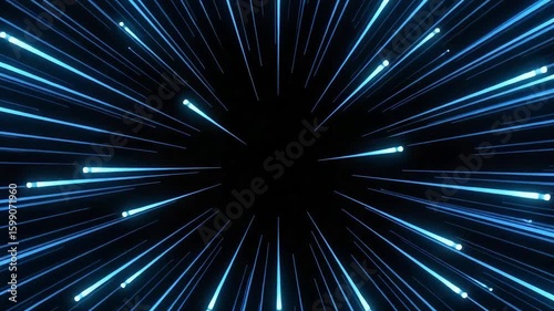 Blue light streaks emanating from a central black void