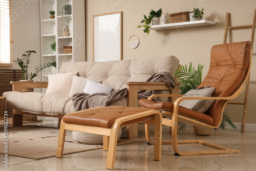 Wallpaper Mural Interior of stylish living room with sofa, armchair and shelf unit Torontodigital.ca