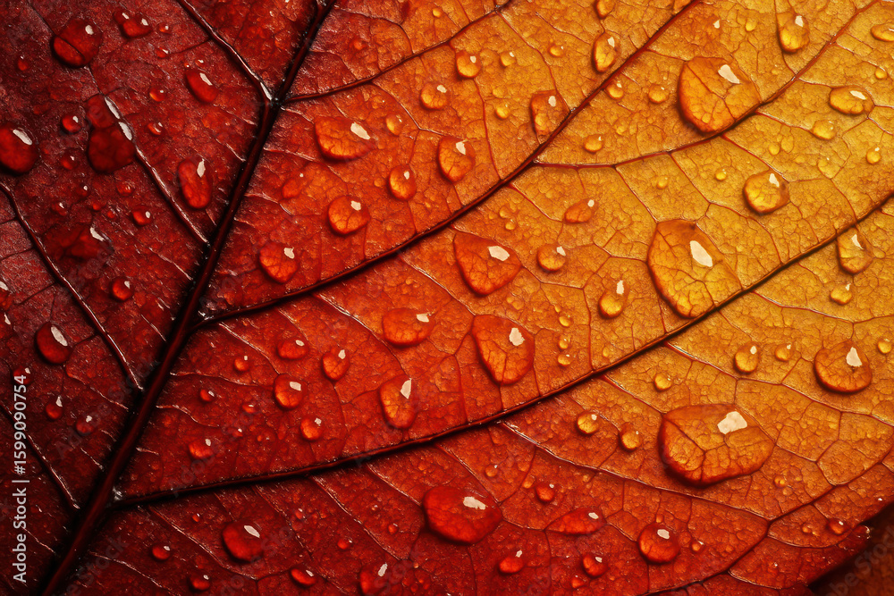 Fototapeta premium Autumn Leaf with Raindrops (Photo)