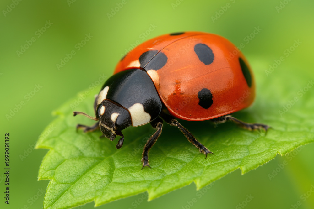 Fototapeta premium Ladybug on a Green Leaf, Photo