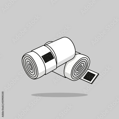 Two rolled bandages with black velcro patches on a gray background.