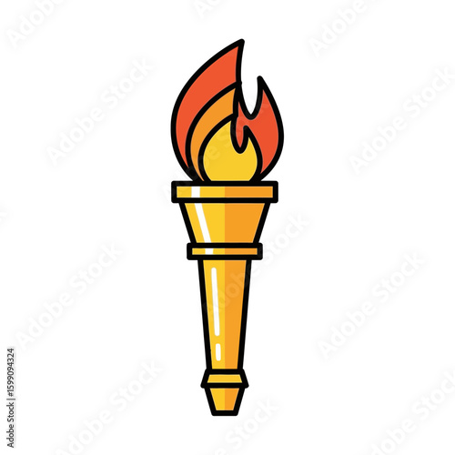 A stylized illustration of a torch with flames against a white background.