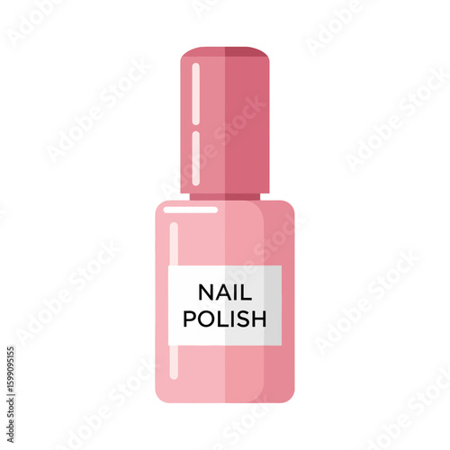 A pink nail polish bottle is displayed on a white background. The bottle is labeled.