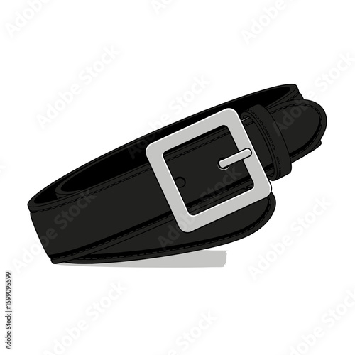 A black belt with a silver buckle isolated on a white background.