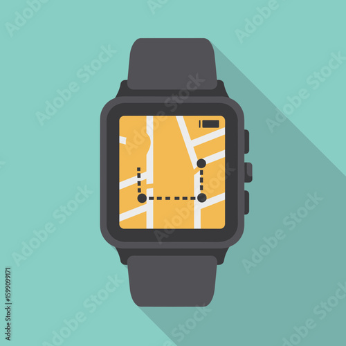 A smartwatch displays a map with a route on a turquoise background.