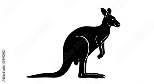 A black silhouette illustration of a kangaroo standing upright against a white background.