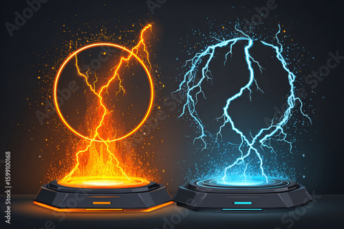 Dynamic Lightning Effects: Orange and Blue Energy Circles