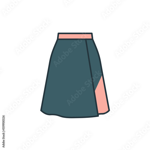 A teal skirt with a pink accent is shown on a white background.