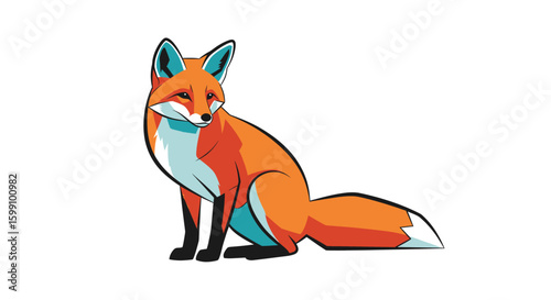 A stylized illustration of a red fox sitting calmly, showcasing vibrant orange and teal hues.